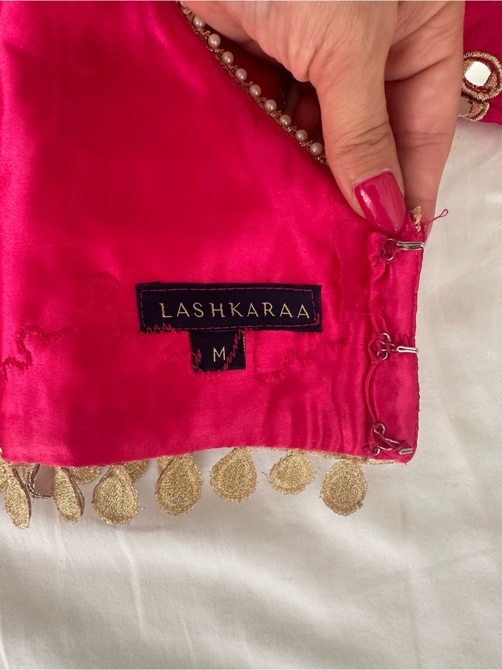 Fuchsia A-Line Embroidered Lehenga Skirt with Gold Detailing - Picture 10 of 16